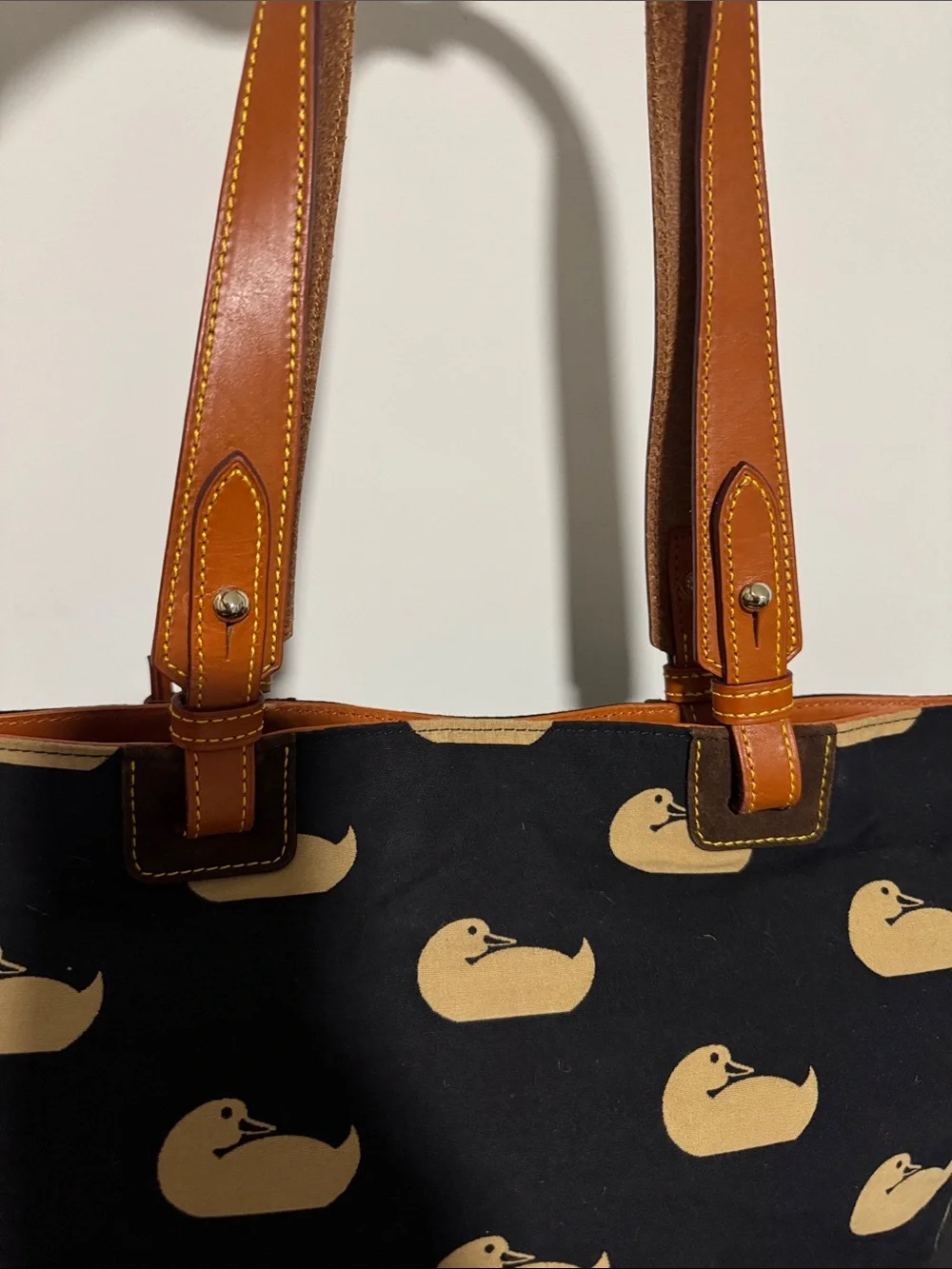 Black Canvas Tote with Tan Leather Handles